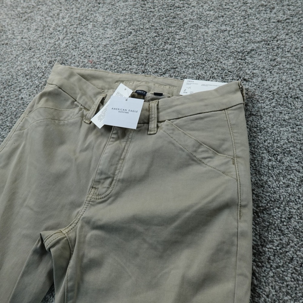 NEW American Eagle Pants Womens 2‎ Beige Brown Chino High Rise Kick Boot Stretch